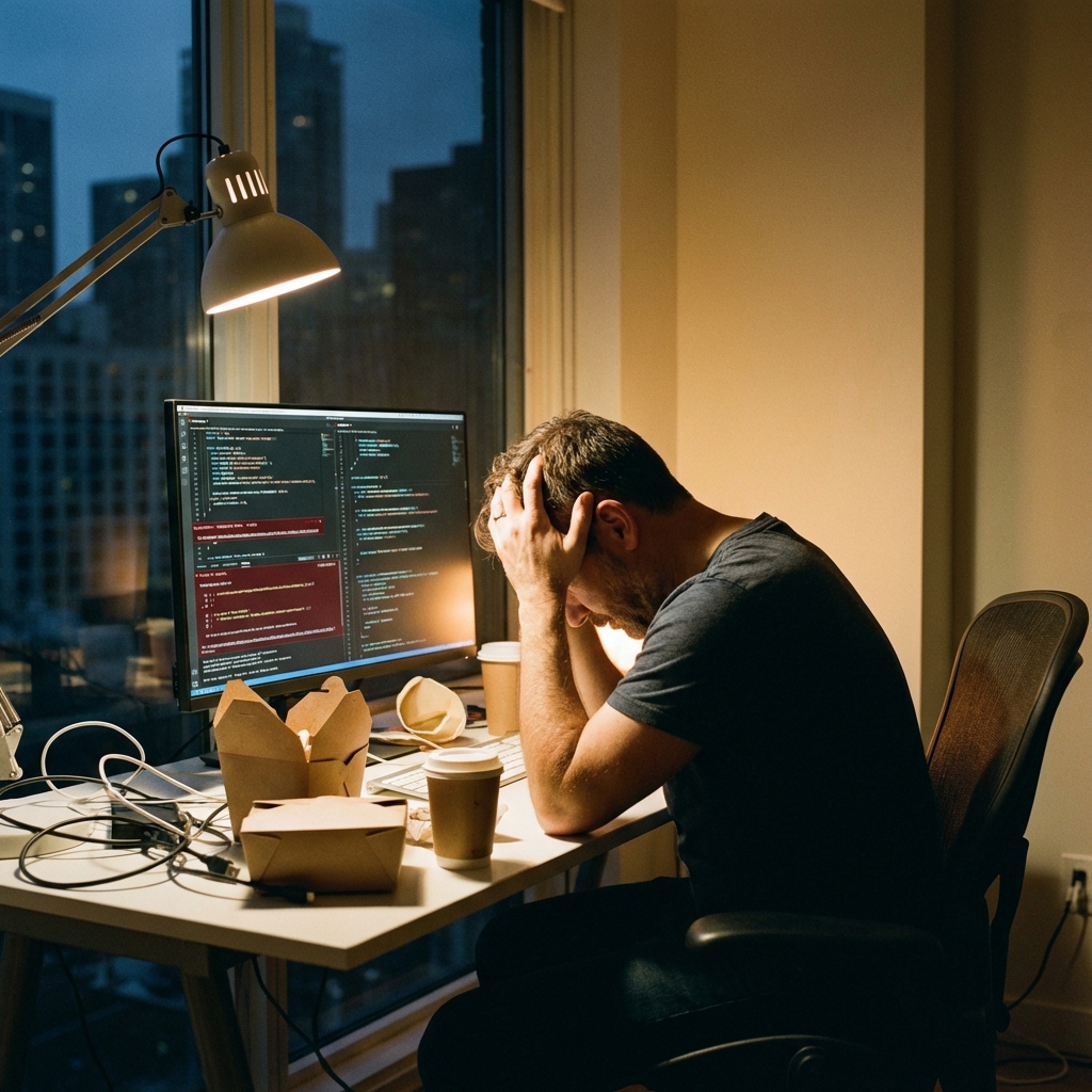 Frustrated Developer at Night